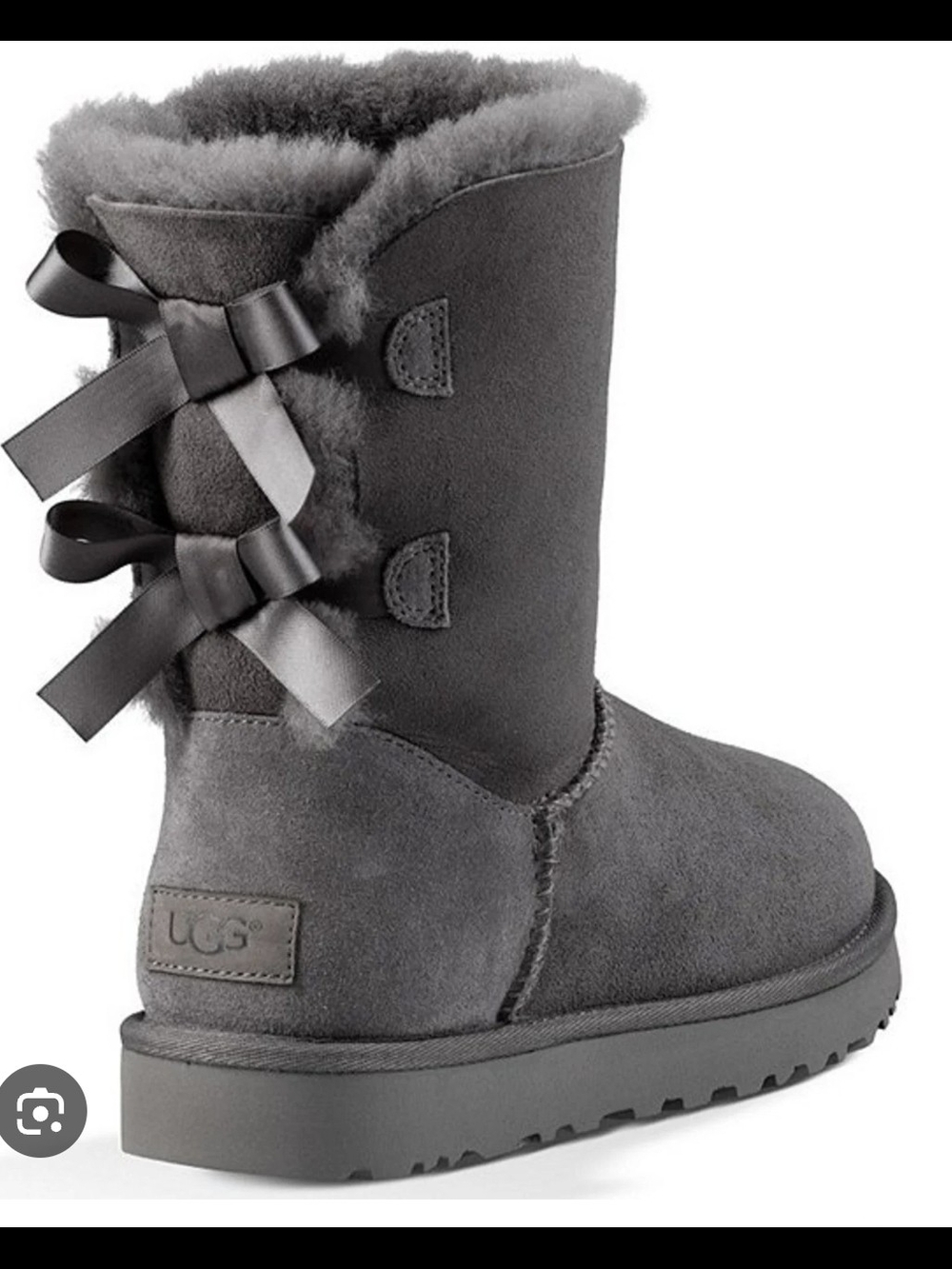 UGG Gray Short Sheepskin Boot with Back Bows